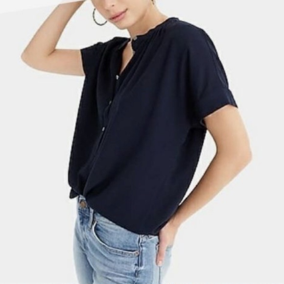 J. Crew Drapey Popover Shirt in Navy, Petite Small -  Point Sur Collection - Picture 1 of 7